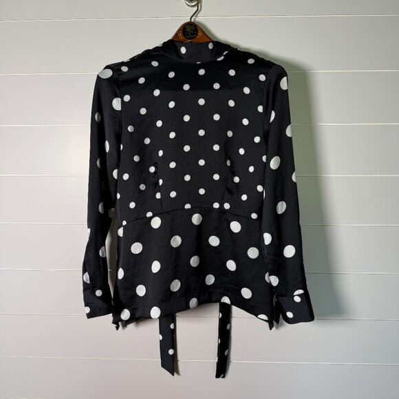 H & M Tie in Back Long Sleeve Black & White Polka-Dot Blouse- Sz 6 - Picture 1 of 9